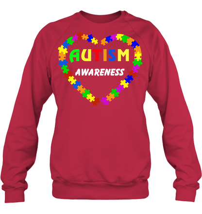 Autism Awareness Puzzle Heart Shirt Unisex Fleece Pullover Sweatshirt Deep Red