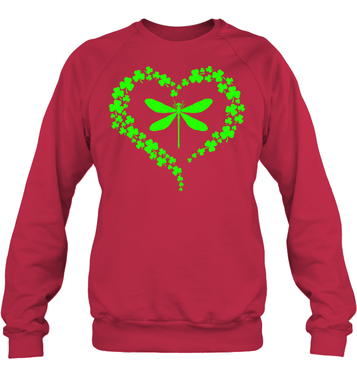 Dragonfly Clover Heart Irish Saint Patricks Day Shirt Unisex Fleece Pullover Sweatshirt Deep Red