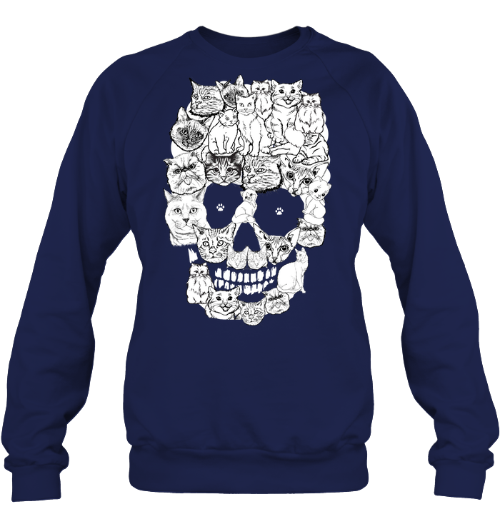 Cats Skull Kitten Shirt Unisex Fleece Pullover Sweatshirt Navy