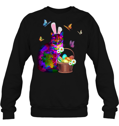 Cat Costume Bunnie Easter Day Shirt Unisex Fleece Pullover Sweatshirt Black