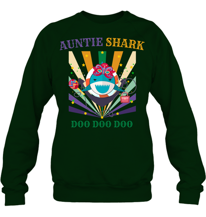 Auntie Shark Doo Doo Doo Happy Mardi Gars Family Shirt Unisex Fleece Pullover Sweatshirt Deep Forest