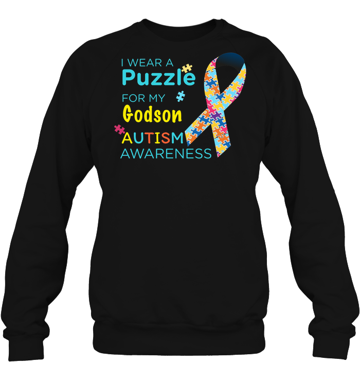 I Wear Puzzle For My Godson Autism Awareness ShirtUnisex Fleece Pullover Sweatshirt