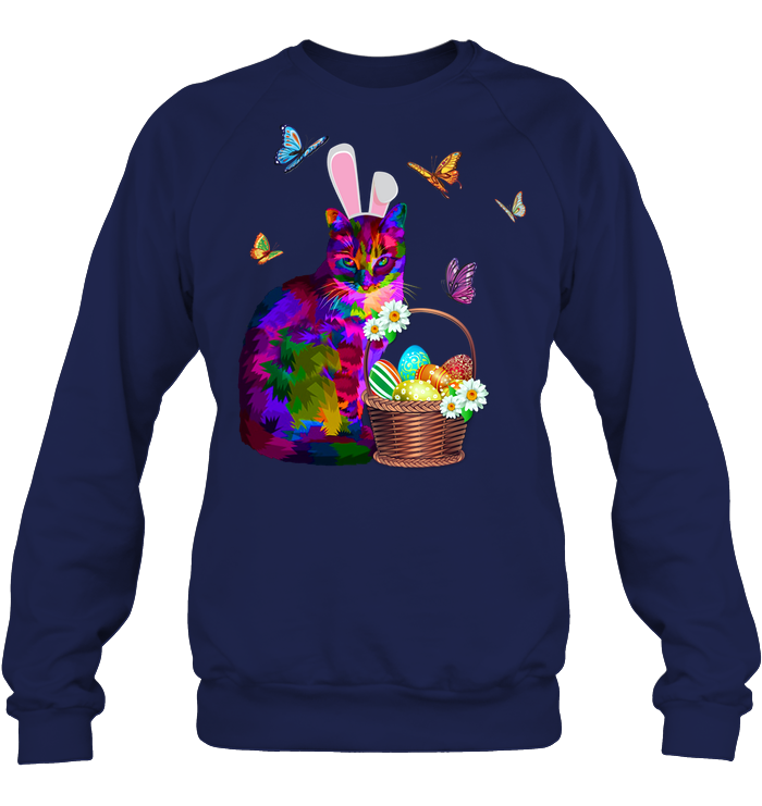 Cat Costume Bunnie Easter Day Shirt Unisex Fleece Pullover Sweatshirt Navy