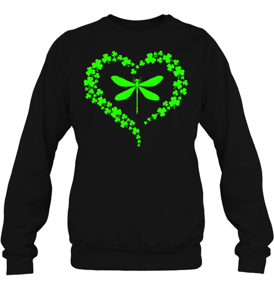 Dragonfly Clover Heart Irish Saint Patricks Day Shirt Unisex Fleece Pullover Sweatshirt Black