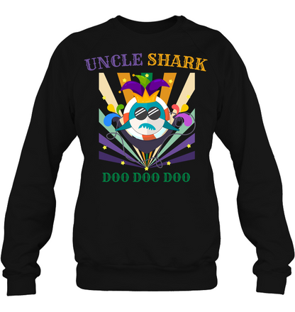Uncle Shark Doo Doo Doo Happy Mardi Gars Family Shirt Unisex Fleece Pullover Sweatshirt Black