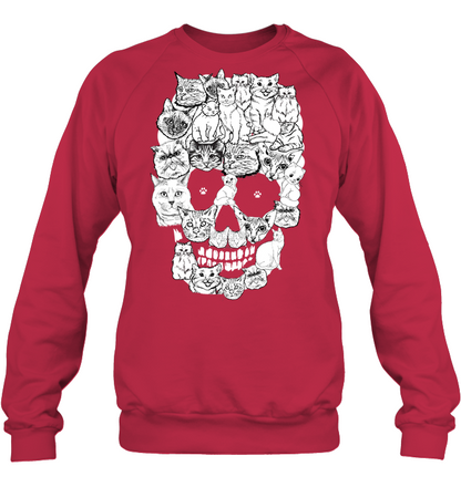 Cats Skull Kitten Shirt Unisex Fleece Pullover Sweatshirt Deep Red