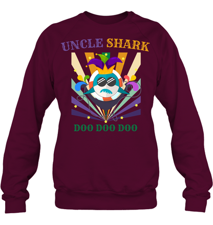 Uncle Shark Doo Doo Doo Happy Mardi Gars Family Shirt Unisex Fleece Pullover Sweatshirt Maroon