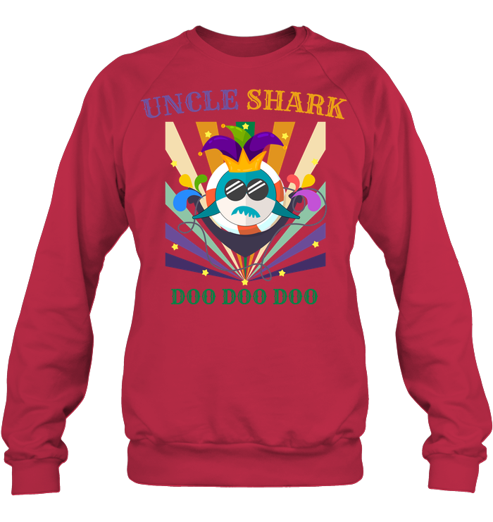 Uncle Shark Doo Doo Doo Happy Mardi Gars Family Shirt Unisex Fleece Pullover Sweatshirt Deep Red