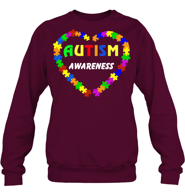 Autism Awareness Puzzle Heart Shirt Unisex Fleece Pullover Sweatshirt Maroon