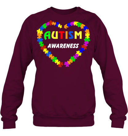 Autism Awareness Puzzle Heart Shirt Unisex Fleece Pullover Sweatshirt Maroon