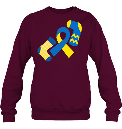 Down Syndrome Awareness Day Socks And Ribbons Shirt Unisex Fleece Pullover Sweatshirt Maroon