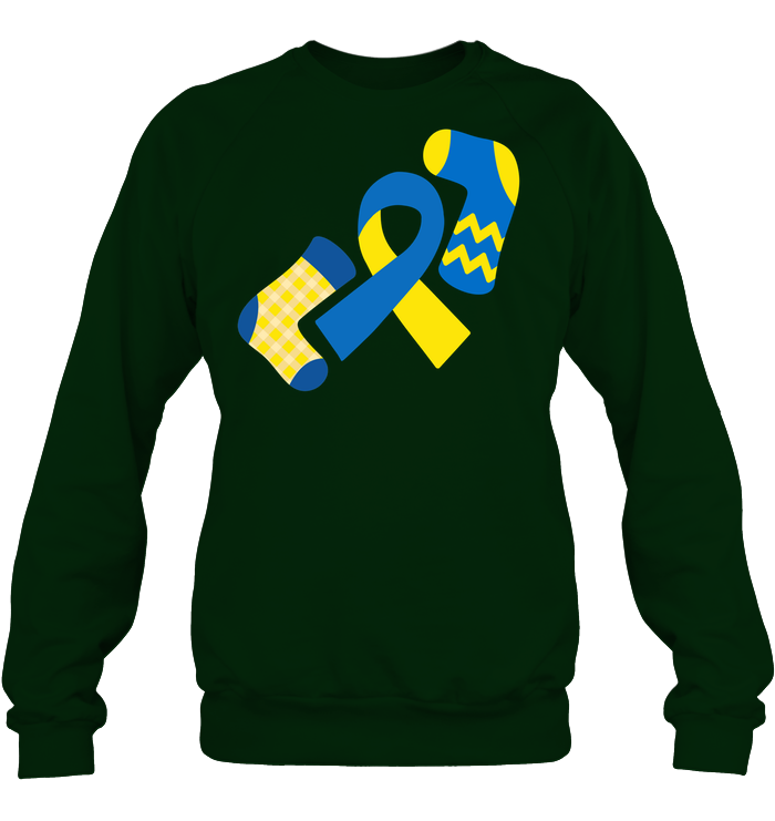 Down Syndrome Awareness Day Socks And Ribbons Shirt Unisex Fleece Pullover Sweatshirt Deep Forest