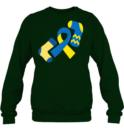 Down Syndrome Awareness Day Socks And Ribbons Shirt Unisex Fleece Pullover Sweatshirt Deep Forest