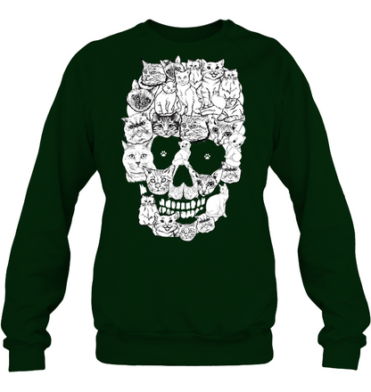 Cats Skull Kitten Shirt Unisex Fleece Pullover Sweatshirt Deep Forest