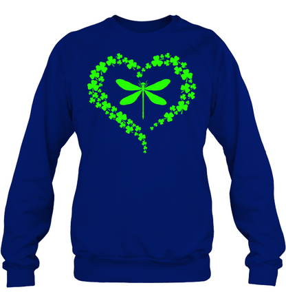 Dragonfly Clover Heart Irish Saint Patricks Day Shirt Unisex Fleece Pullover Sweatshirt Deep Royal