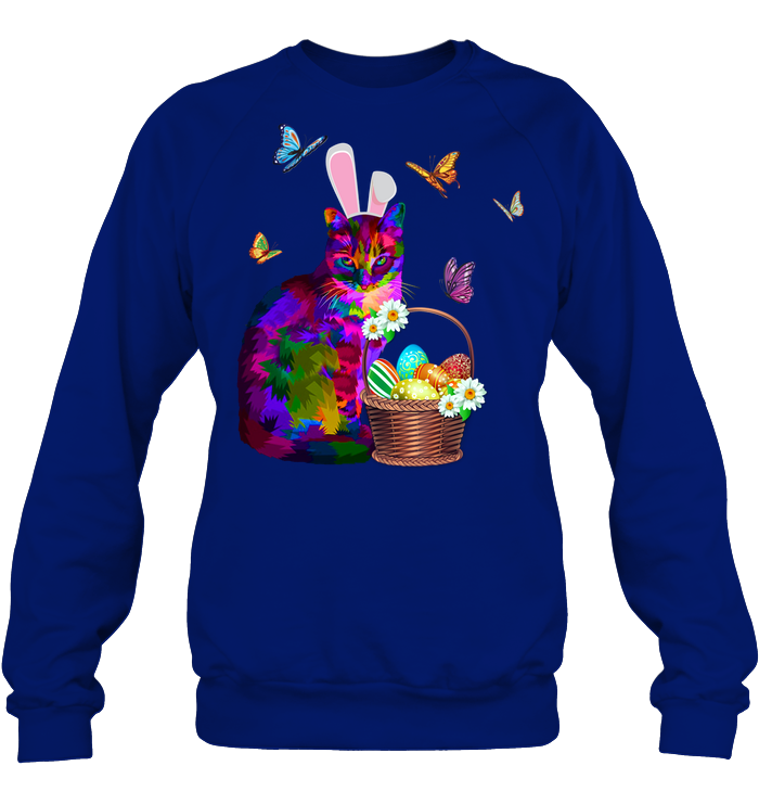 Cat Costume Bunnie Easter Day Shirt Unisex Fleece Pullover Sweatshirt Deep Royal