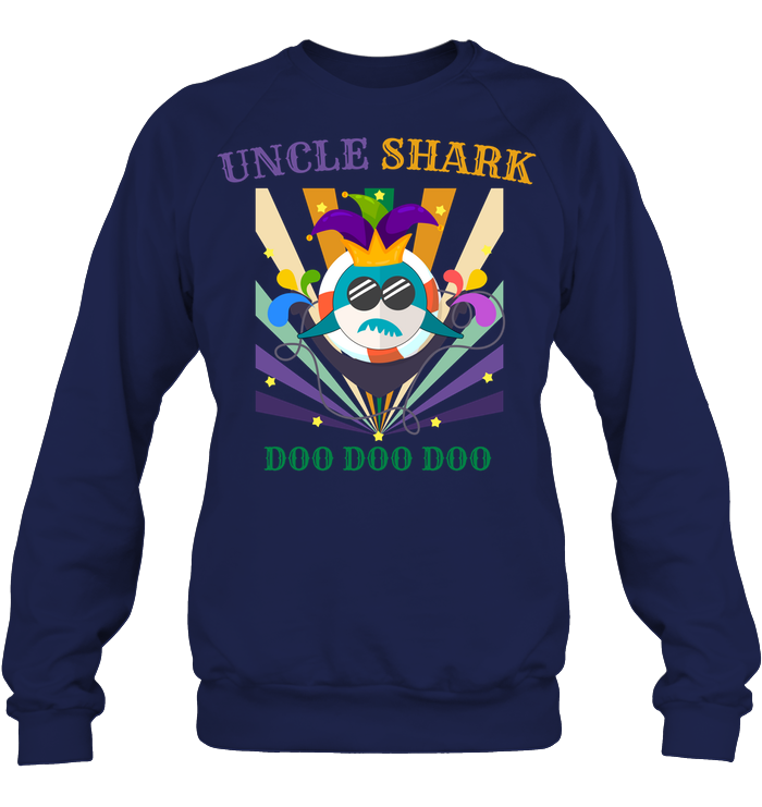 Uncle Shark Doo Doo Doo Happy Mardi Gars Family Shirt Unisex Fleece Pullover Sweatshirt Navy