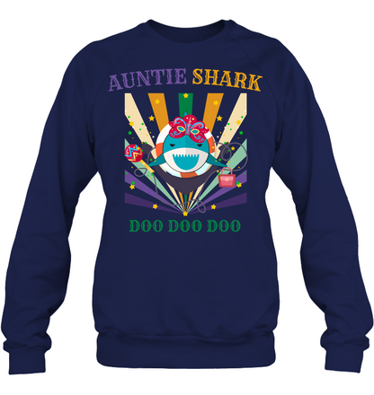 Auntie Shark Doo Doo Doo Happy Mardi Gars Family Shirt Unisex Fleece Pullover Sweatshirt Navy