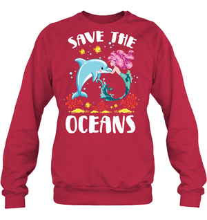 Save The Ocean Dolphin And Mermaid ShirtUnisex Fleece Pullover Sweatshirt