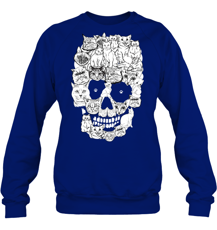 Cats Skull Kitten Shirt Unisex Fleece Pullover Sweatshirt Deep Royal