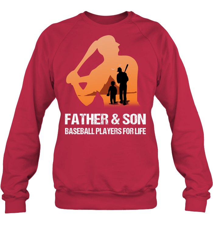 Father And Son Baseball Players For Life Family Shirt Unisex Fleece Pullover Sweatshirt Deep Red