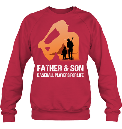 Father And Son Baseball Players For Life Family Shirt Unisex Fleece Pullover Sweatshirt Deep Red