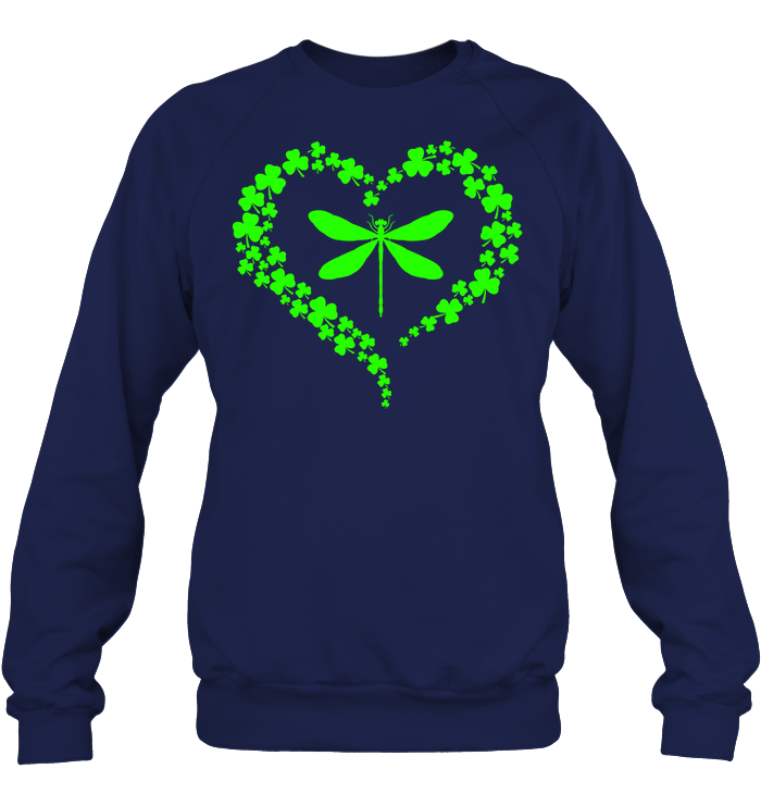 Dragonfly Clover Heart Irish Saint Patricks Day Shirt Unisex Fleece Pullover Sweatshirt Navy