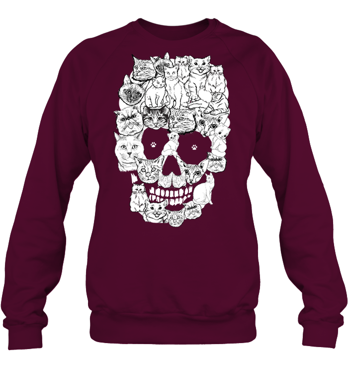 Cats Skull Kitten Shirt Unisex Fleece Pullover Sweatshirt Maroon