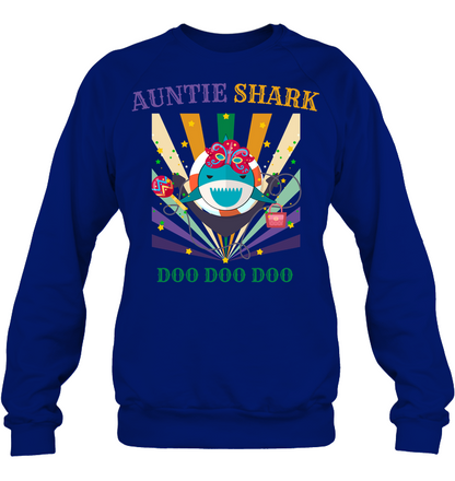 Auntie Shark Doo Doo Doo Happy Mardi Gars Family Shirt Unisex Fleece Pullover Sweatshirt Deep Royal