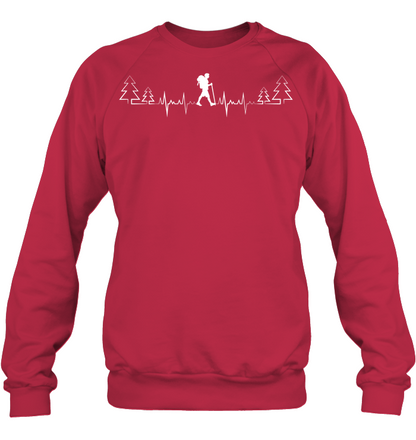 Heart Beat Hiking Lovers Shirt Unisex Fleece Pullover Sweatshirt Deep Red