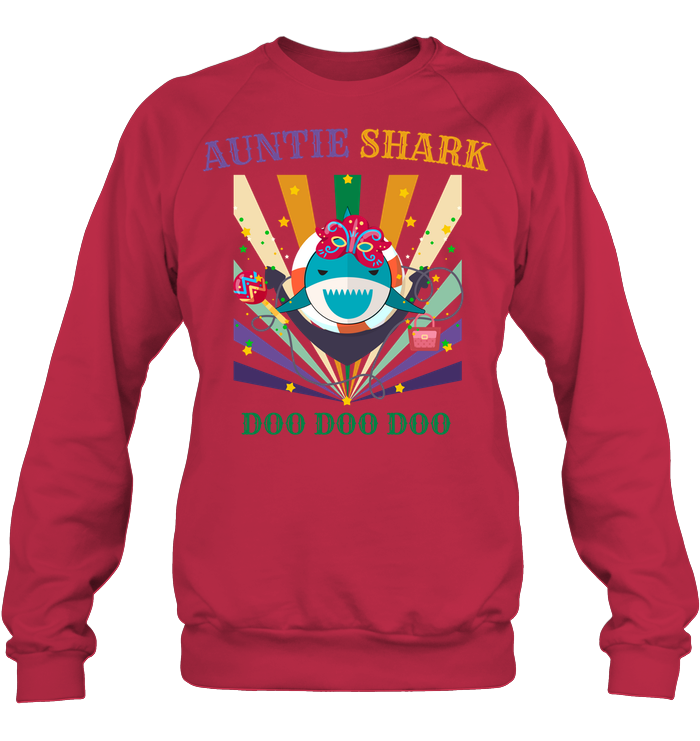 Auntie Shark Doo Doo Doo Happy Mardi Gars Family Shirt Unisex Fleece Pullover Sweatshirt Deep Red