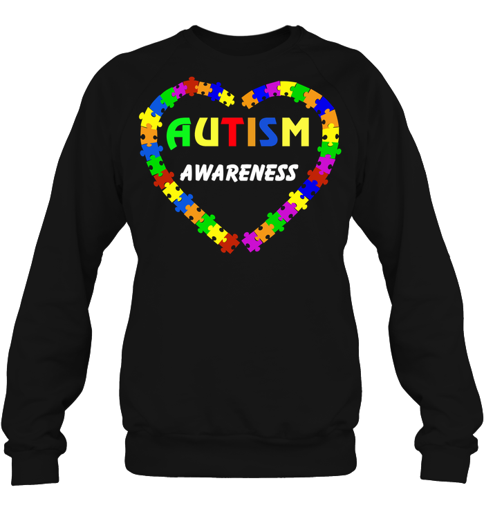 Autism Awareness Puzzle Heart Shirt Unisex Fleece Pullover Sweatshirt Black