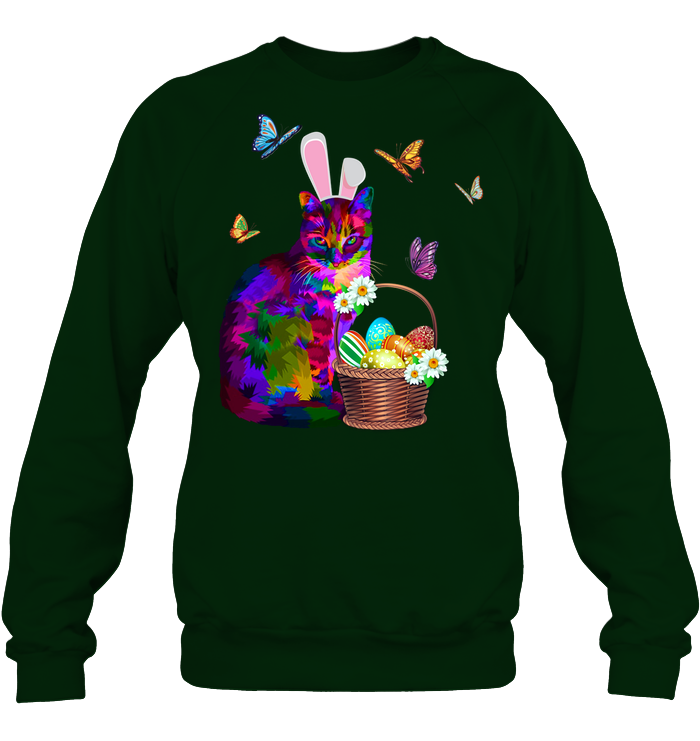 Cat Costume Bunnie Easter Day Shirt Unisex Fleece Pullover Sweatshirt Deep Forest