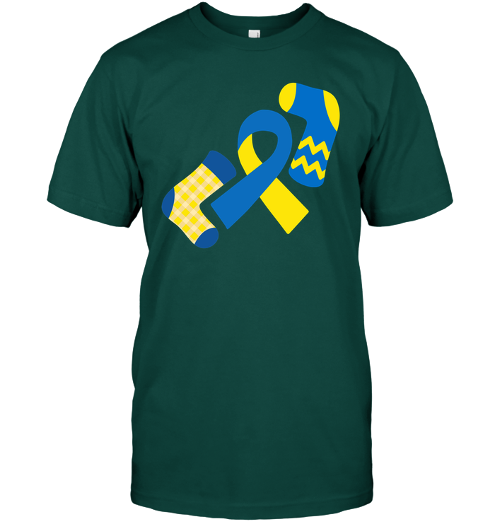 Down Syndrome Awareness Day Socks And Ribbons Shirt Unisex Short Sleeve Classic Tee Deep Forest