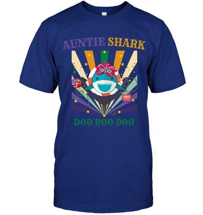 Auntie Shark Doo Doo Doo Happy Mardi Gars Family Shirt Unisex Short Sleeve Classic Tee Deep Royal