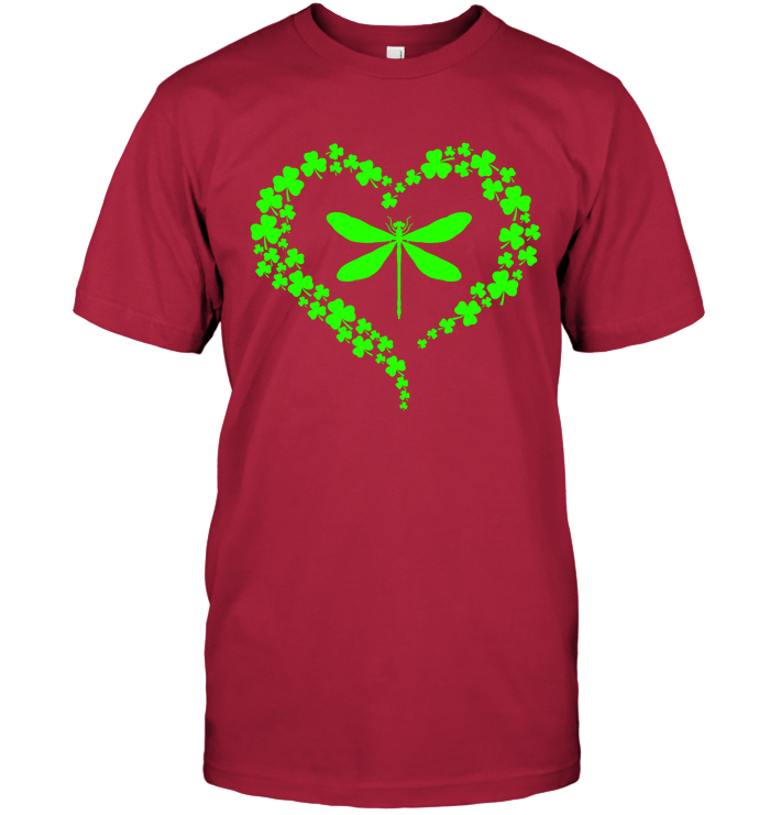 Dragonfly Clover Heart Irish Saint Patricks Day Shirt Unisex Short Sleeve Classic Tee Deep Red