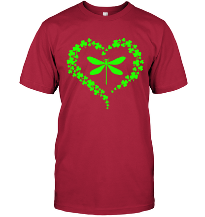 Dragonfly Clover Heart Irish Saint Patricks Day Shirt Unisex Short Sleeve Classic Tee Deep Red