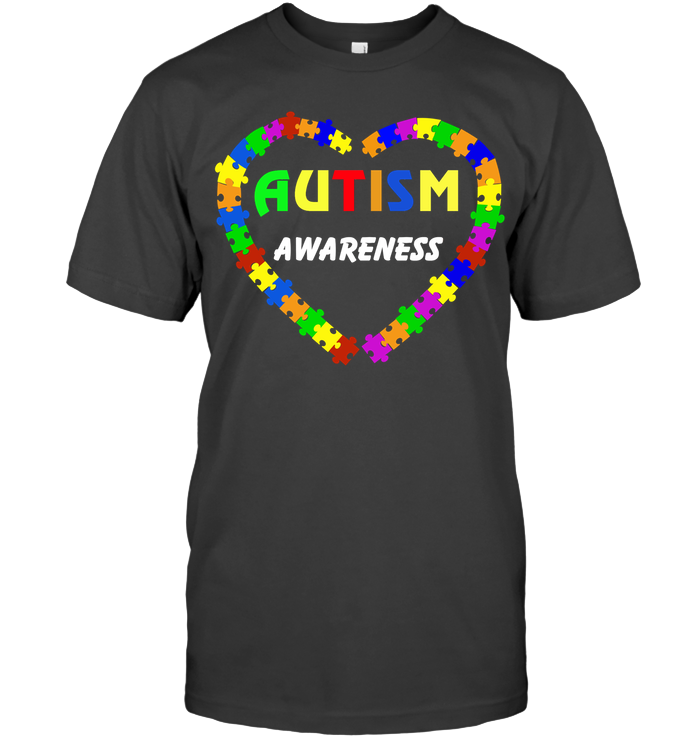 Autism Awareness Puzzle Heart Shirt Unisex Short Sleeve Classic Tee Charcoal Heather