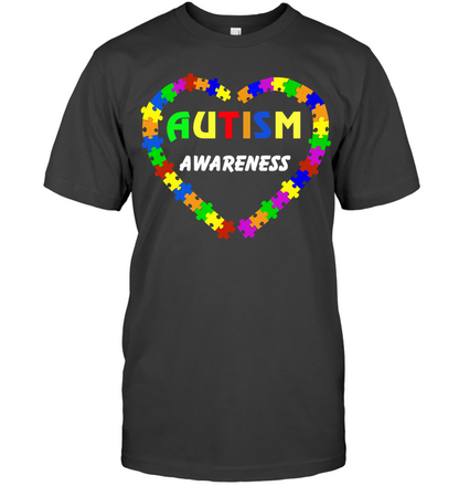 Autism Awareness Puzzle Heart Shirt Unisex Short Sleeve Classic Tee Charcoal Heather