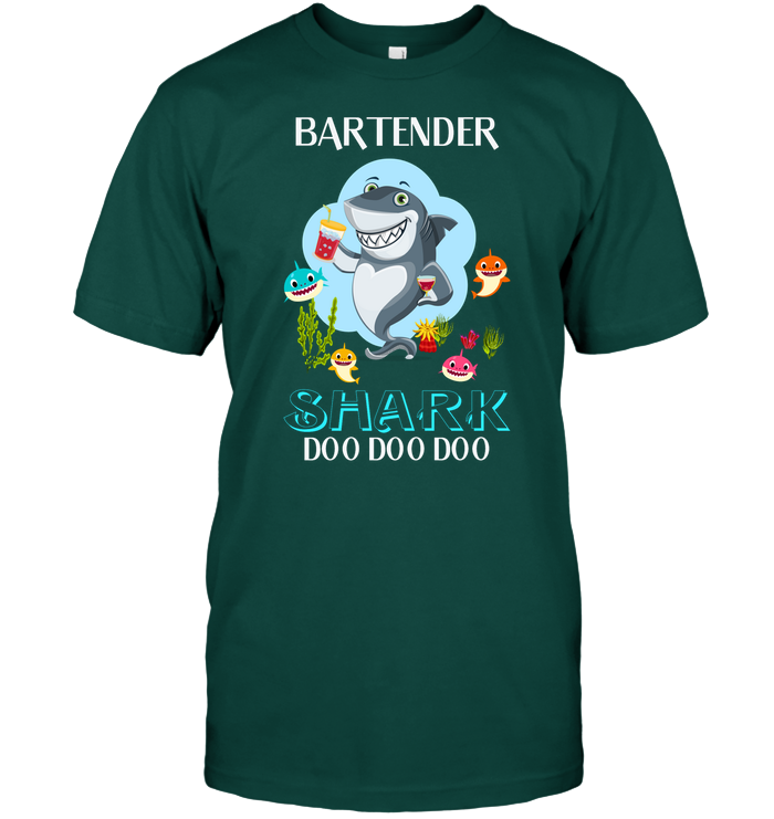 Bartender Shark Doo Doo Doo Shirt Unisex Short Sleeve Classic Tee Deep Forest