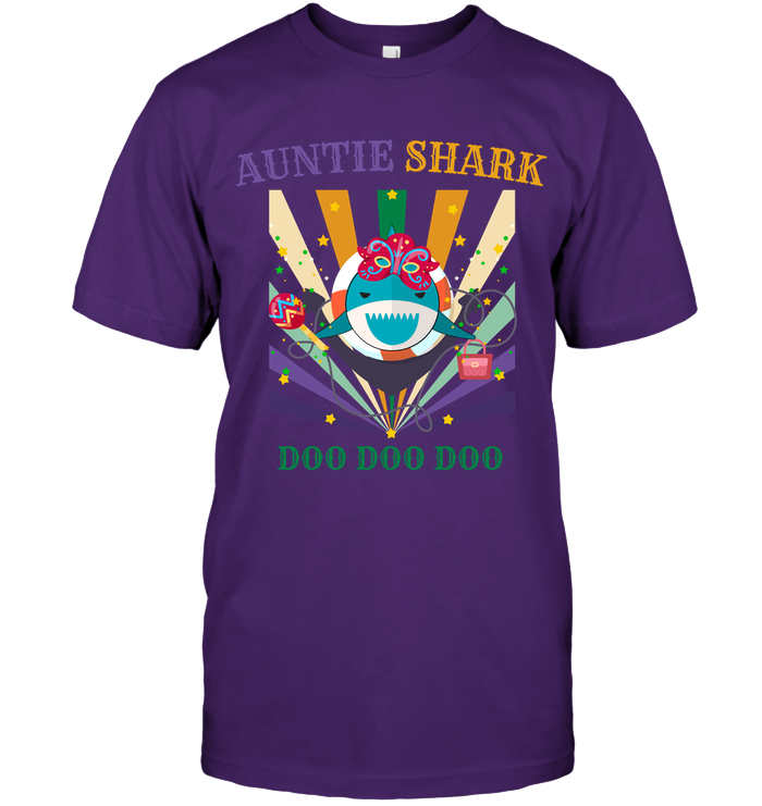 Auntie Shark Doo Doo Doo Happy Mardi Gars Family Shirt Unisex Short Sleeve Classic Tee Purple