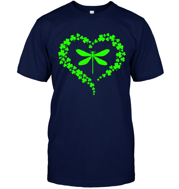 Dragonfly Clover Heart Irish Saint Patricks Day Shirt Unisex Short Sleeve Classic Tee Navy