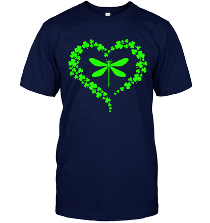 Dragonfly Clover Heart Irish Saint Patricks Day Shirt Unisex Short Sleeve Classic Tee Navy