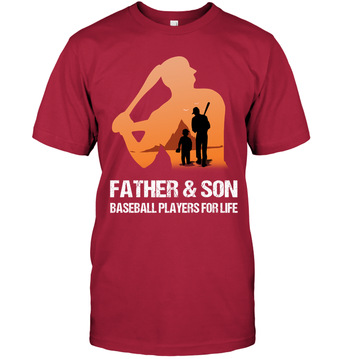 Father And Son Baseball Players For Life Family Shirt Unisex Short Sleeve Classic Tee Deep Red