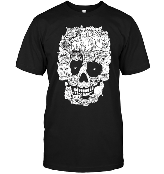Cats Skull Kitten Shirt Unisex Short Sleeve Classic Tee Black