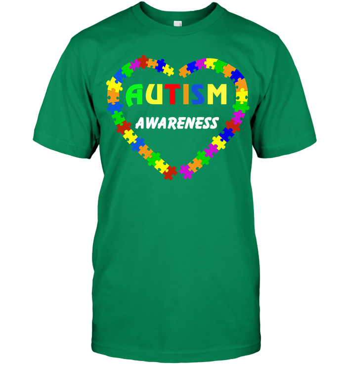 Autism Awareness Puzzle Heart Shirt Unisex Short Sleeve Classic Tee Kelly Green