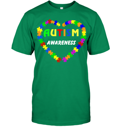 Autism Awareness Puzzle Heart Shirt Unisex Short Sleeve Classic Tee Kelly Green