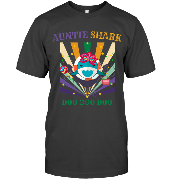 Auntie Shark Doo Doo Doo Happy Mardi Gars Family Shirt Unisex Short Sleeve Classic Tee Charcoal Heather