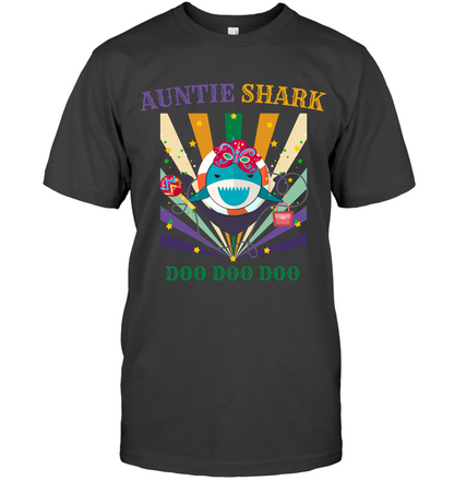 Auntie Shark Doo Doo Doo Happy Mardi Gars Family Shirt Unisex Short Sleeve Classic Tee Charcoal Heather