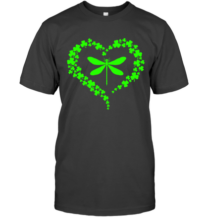 Dragonfly Clover Heart Irish Saint Patricks Day Shirt Unisex Short Sleeve Classic Tee Charcoal Heather